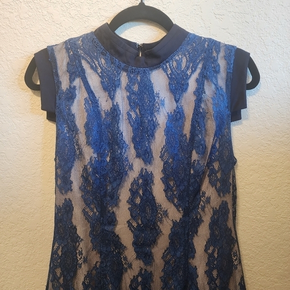 Aijek Wonderment Blue Lace Cap Sleeve Ruffle Cocktail Mini Dress Size 10 - Picture 15 of 17